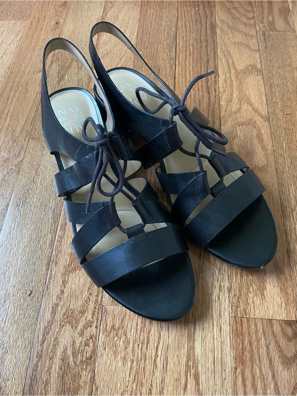 Naturalizer Leather Felicity Black Lace-Up Slingback Heels Size 9.5 Gladiator